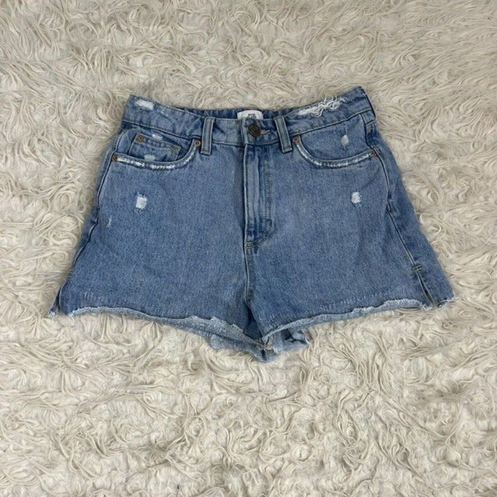 River Island Womens Raw Hem Distressed Denim Short Shorts Light Blue Size US 8